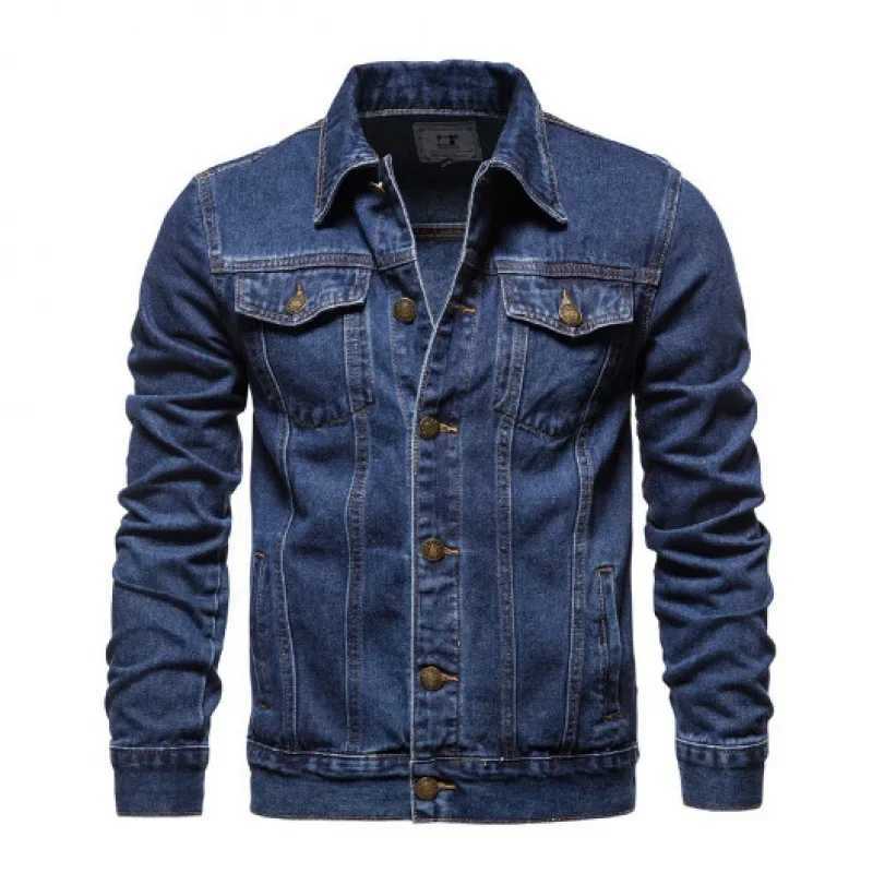 Mens open top patchwork jacket 2023 autumn and winter new denim jacket mens long sleeved single chest lapel denim jacket W241011
