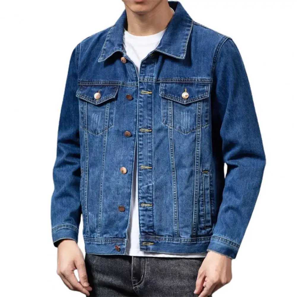 Spring Colorfast mens denim jacket single breasted collar denim cardigan jacket slim fit jacket jacket W241011