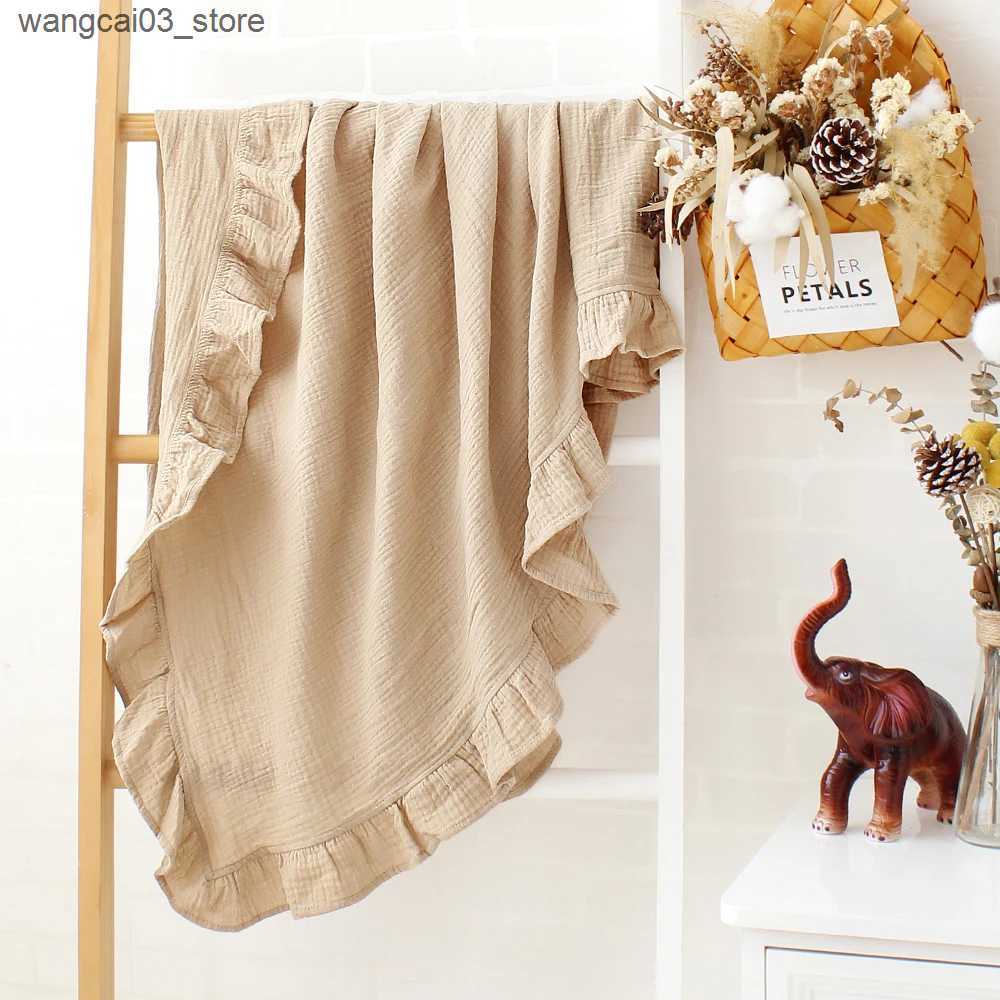 Blankets Swaddling Ruffle Muslin Baby Blanket for New Born Swaddle Wrap Newborn Receiving Blankets Infant Baby Stuff Bath Towel Bedding Quilt L240910
