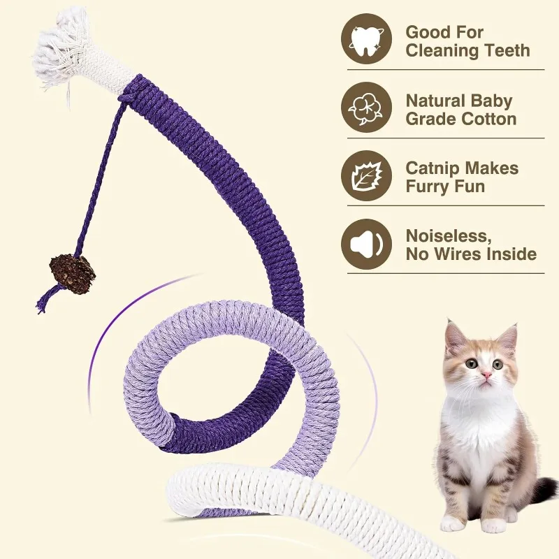Cat Toys Refillable Natural Catnip Cat Bite Rope Toy Interactive Catnip Toys Kitten Teeth Cleaning Chew Toys for Dental Care