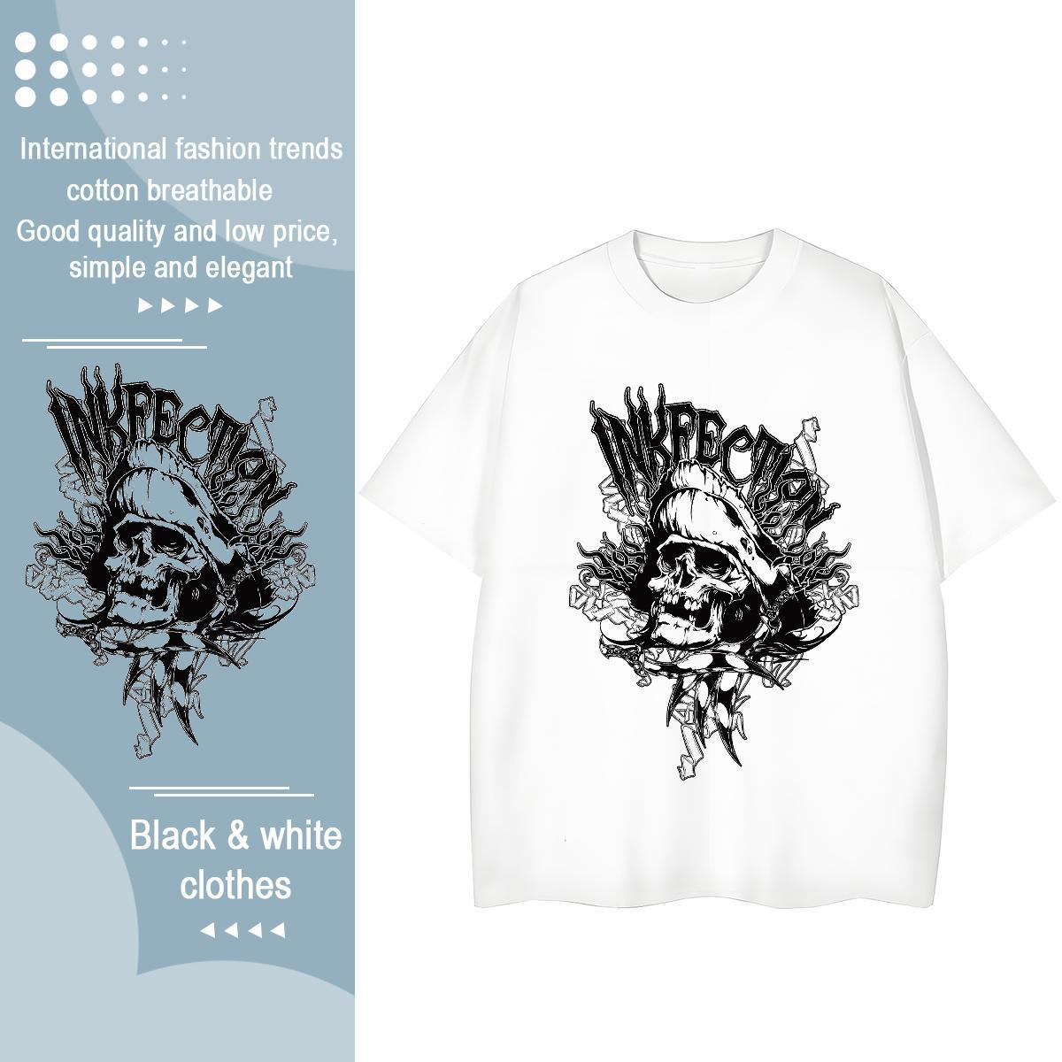 New T shirt 100% Cotton 230g Breathable Soft Casual skull Woman Tshirt Wholesale DIY Anime Tshirts