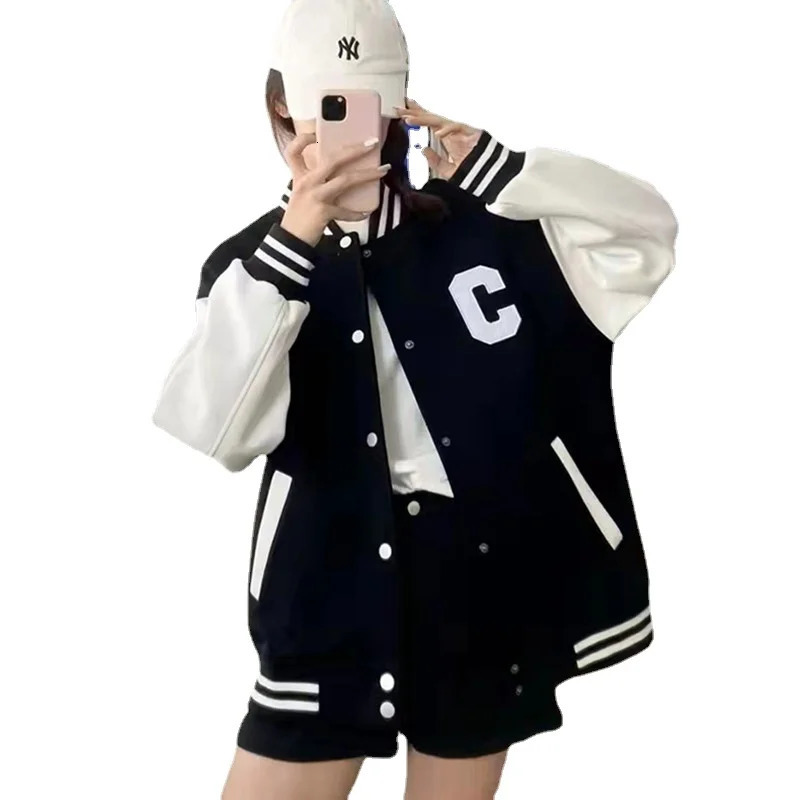 Spring/Autumn Womens Jacket Fashion K-pop Baseball Uniform High Street Loose Jacket Coats 241010
