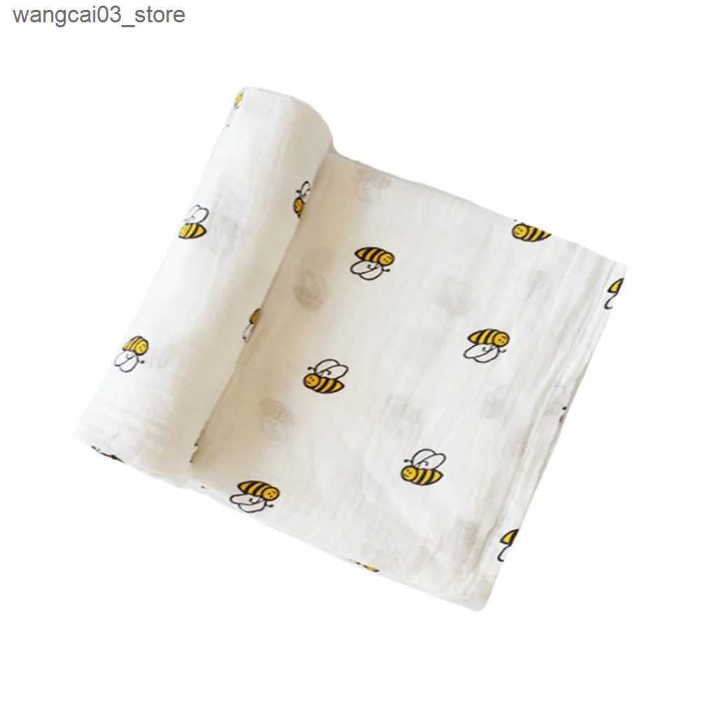 Blankets Swaddling Newborn Baby Infant Muslin Gauze Cotton Baby Swaddle Baby Boy Baby Swaddles Wrapping (Littie Bee) L240910