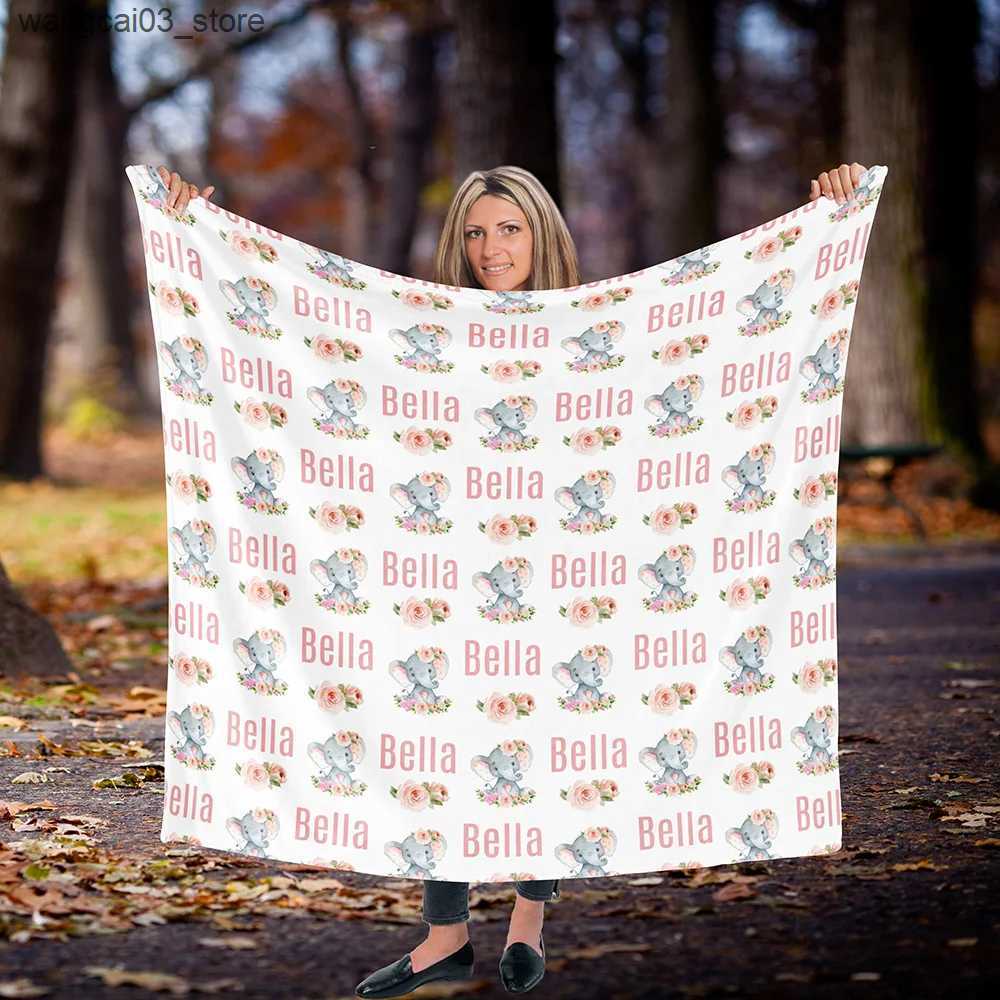 Blankets Swaddling Name Personalized Baby Blanket Swaddling Baby Bedding Crib Swaddle Elephant Custom Newborn Gift Baby Blanket Birthday Gift L240910