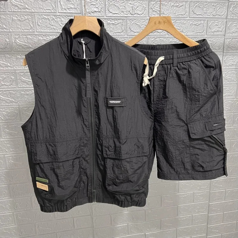 Summer Tracksuit Couple Set Canshoulder Outdoor Sunscreen Neutral Trend 2piece Workwear Pants Vest Coat 241008