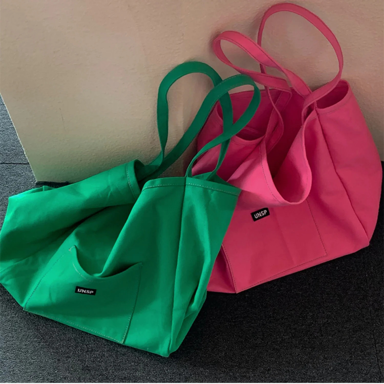 Solid color canvas bag Instagram womens bag large capacity simple Korean version single shoulder art diagonal bag 241008