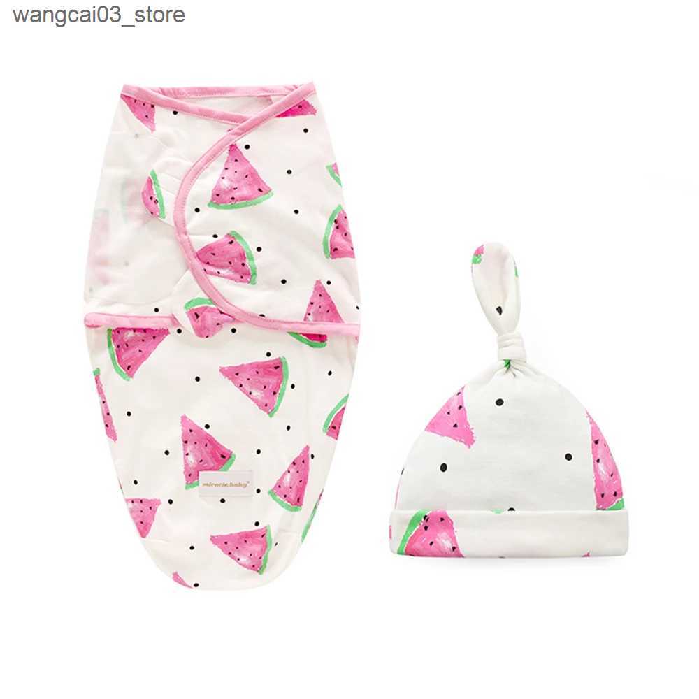 Blankets Swaddling Insular Soft Baby Swaddle Muslin Blanket Printed by Cute Animal and Zipper Wrap Swaddling Blanket + Hats Set L240910