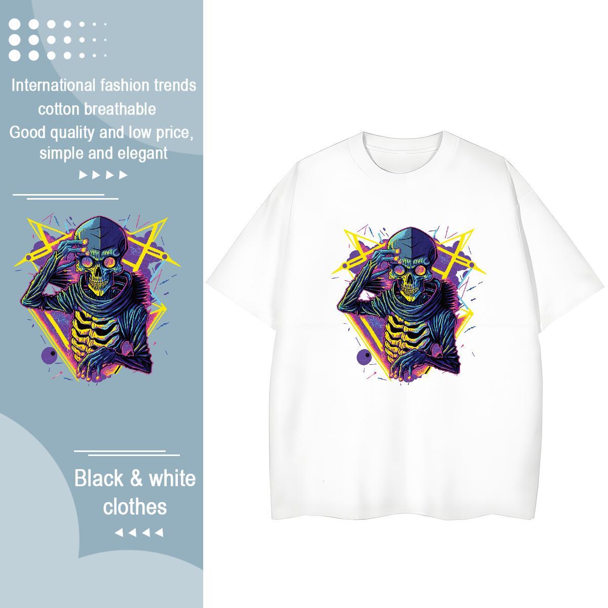 New Arrival Woman T Shirts 230g 100% Cotton Breathable Short Sleeve Spring Summer skull Womens Tshirts Soft Cartoon Anime Clothes Shirt