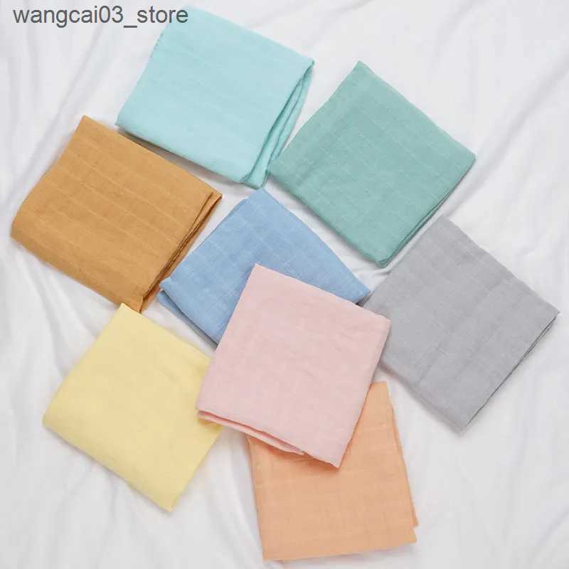 Blankets Swaddling Muslin 70mboo 30%Cotton Baby Blanket Baby Bed Soft Swaddle Newborn Pure Color Feeding Bibs Bandana Burp Cloth Towel Scarf L240910