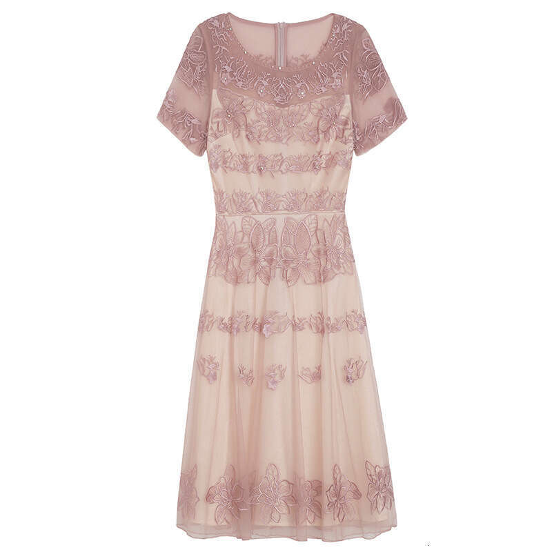 Smart and elegant goddess style mesh dress 2024 summer new embroidered nail bead party dress