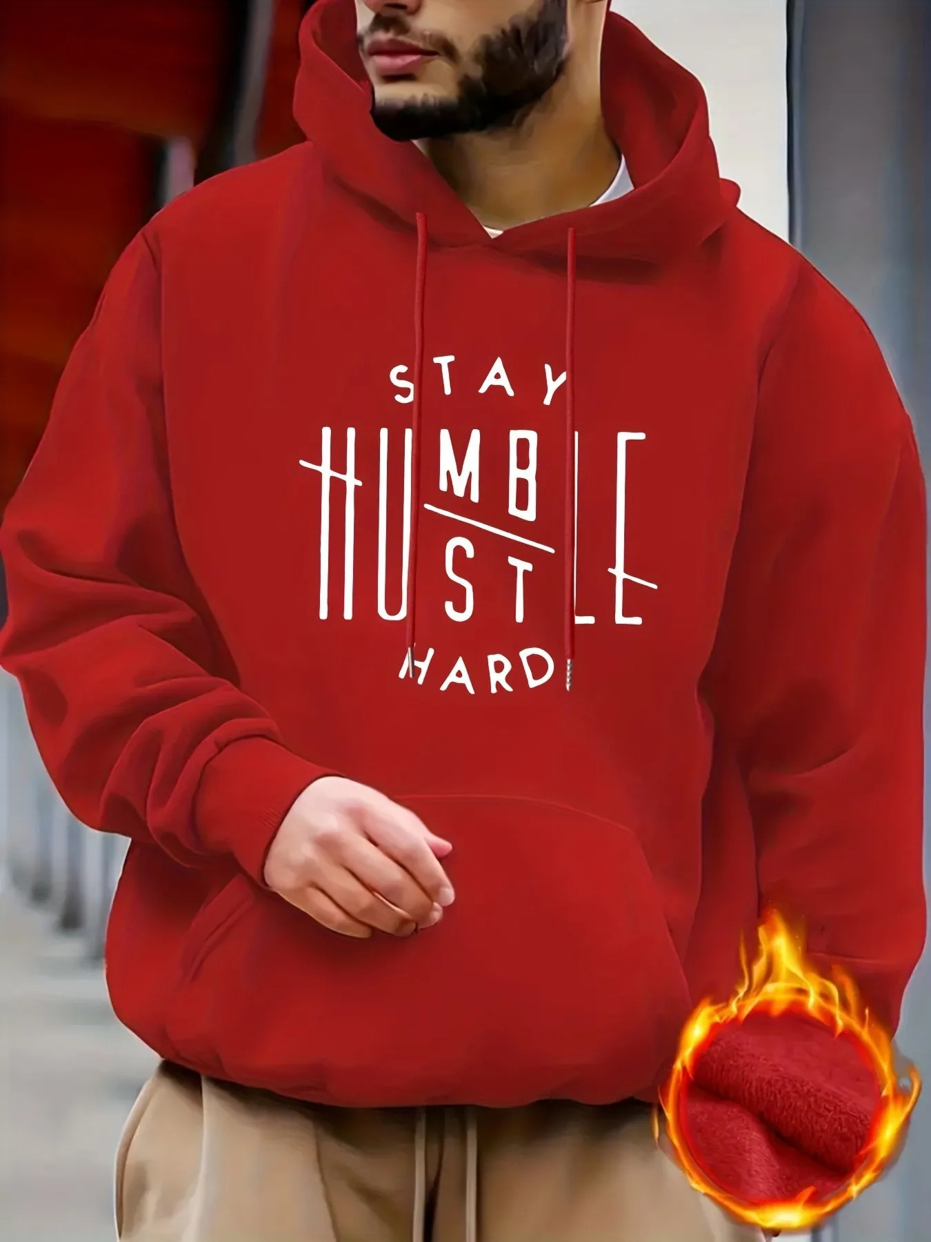 Stay Humble Hustle printed hoodie mens casual pullover hooded sweaters Kangaroo Pocket street wear for winter Fall 241011