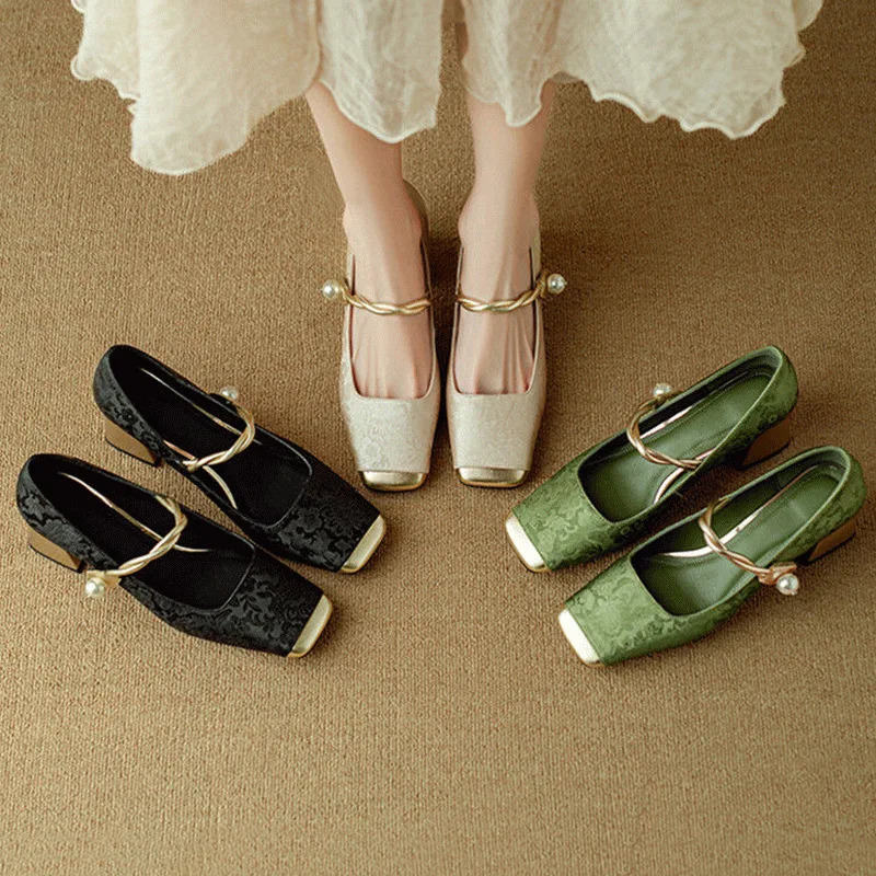 Block Heels For Women Pumps Square Toe 2024 Comfortable High-Heeled Shoes Sandals Ladies Mary Jane Chunky Straps Retro Leather L 241010