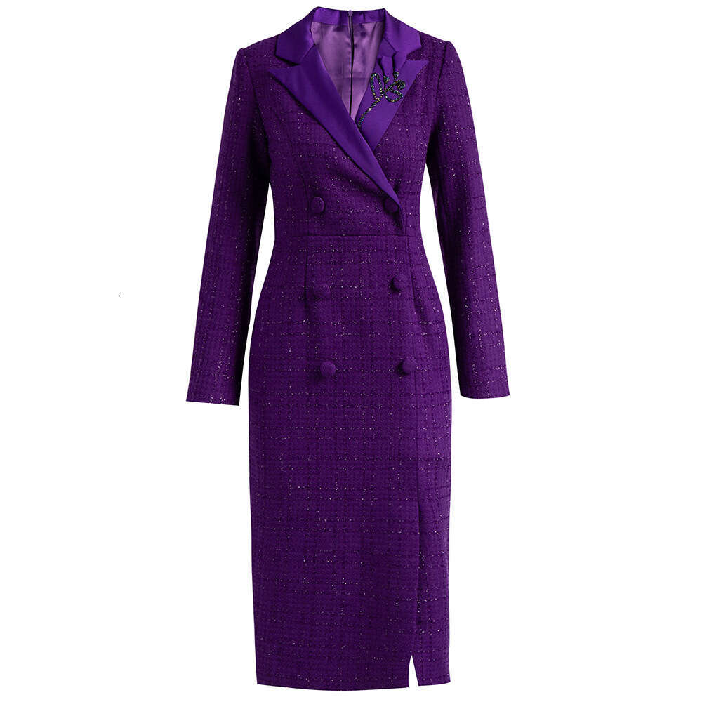 Smart high-end socialite temperament floral suit collar thick tweed to show off weight autumn hip hugging dress 2024 new style