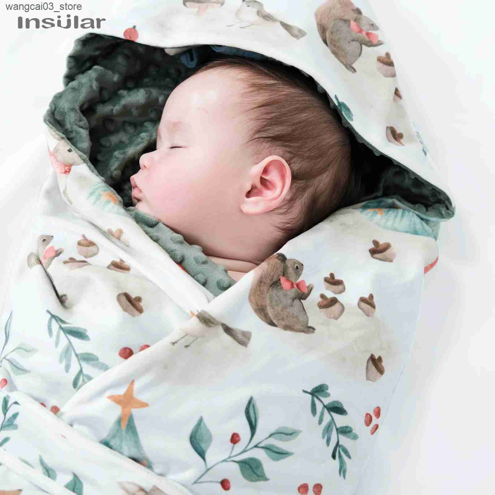 Blankets Swaddling New Style Baby Hooded Blanket Warm Swaddling Wrap Winter Newborn Quilt Babe Toddler Nap Blanket Infant Bedding Baby Shower Gift L24