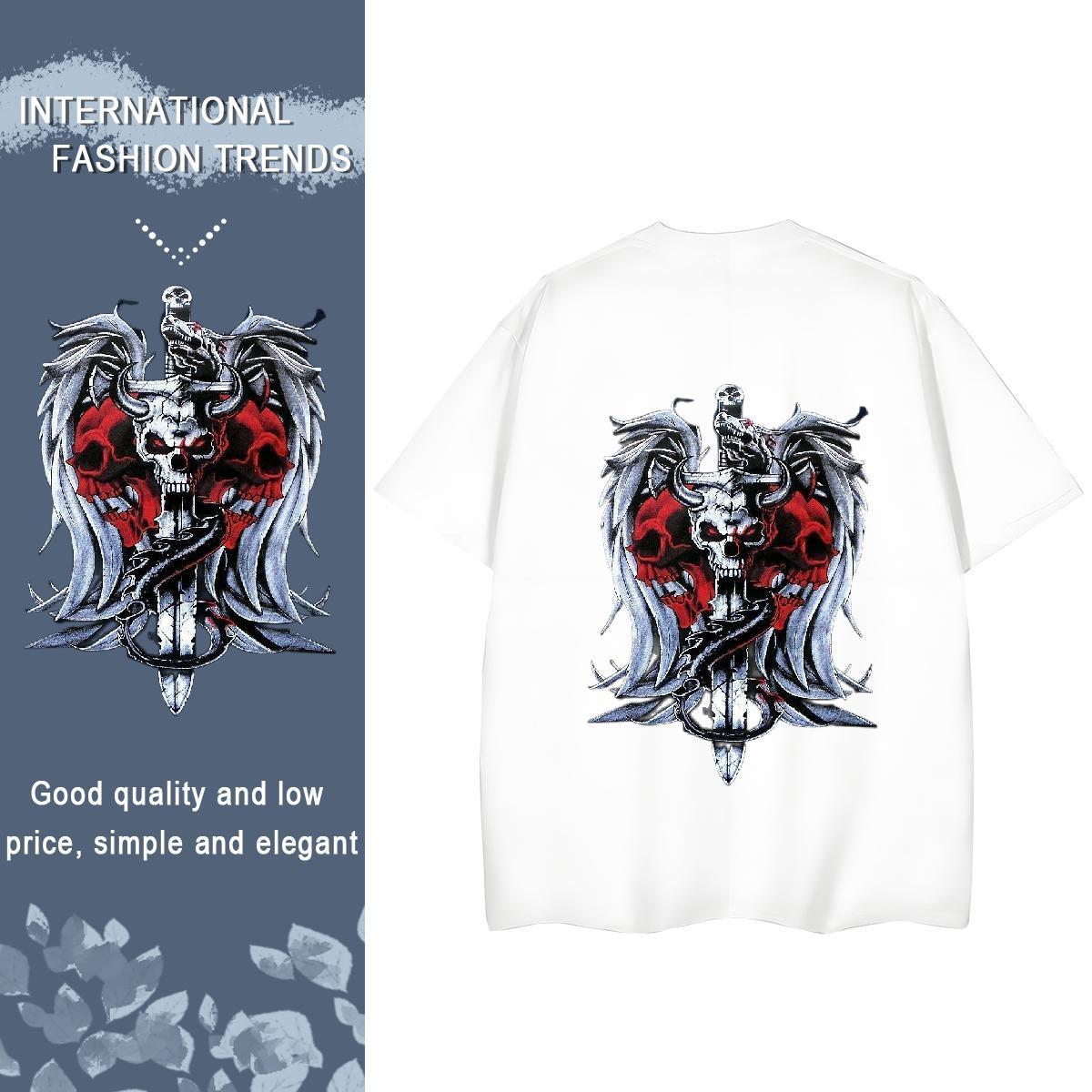 Fashion Casual Woman T Shirts 230g Cotton Short sleeve Soft Outdoor skull Unisex Tshirts Wholesale Cartoon Anime Tops