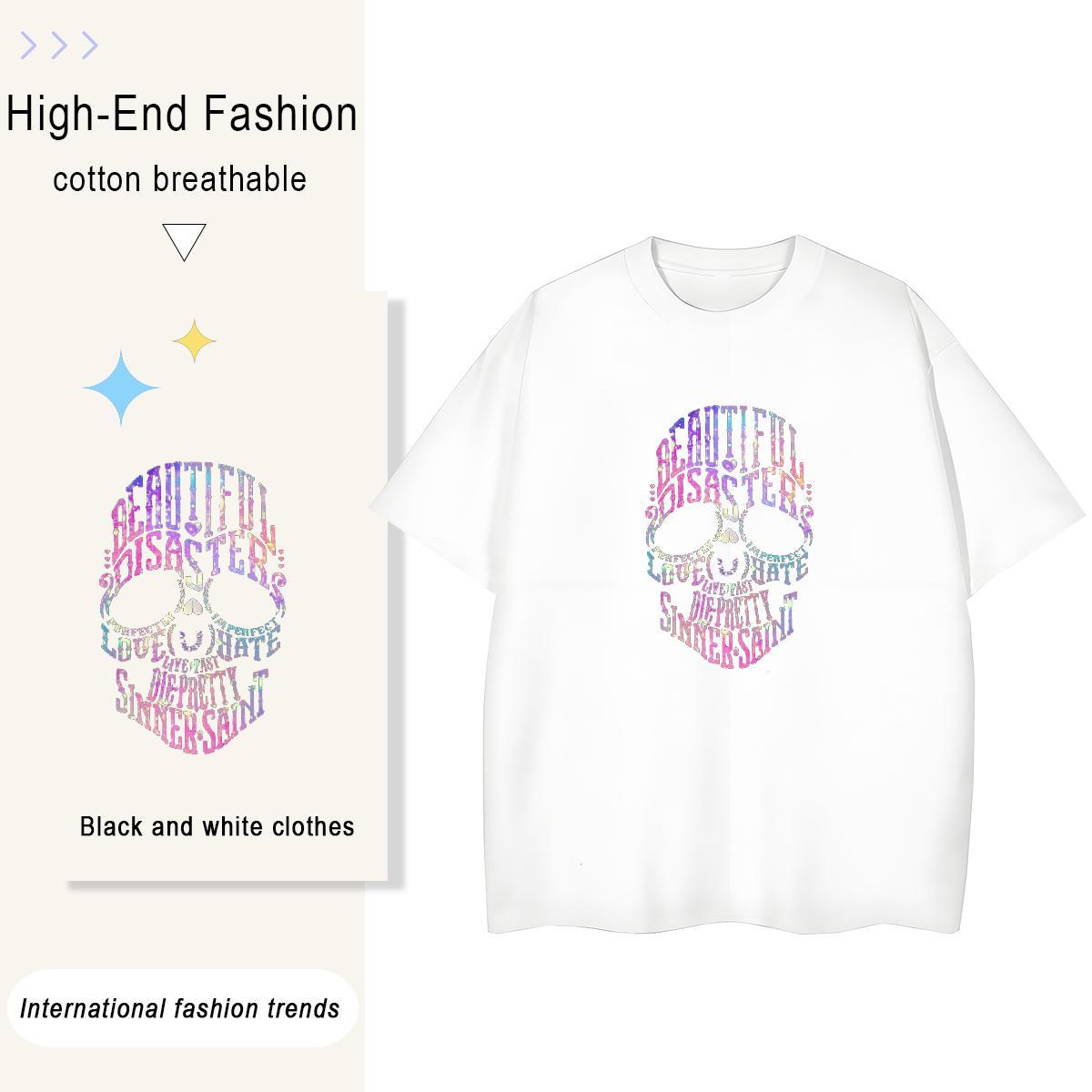 Casual New T-Shirts for Women 230g Pure Cotton Breathable Crew Neck Casual Sport skull Women Tshirts Designer Nice White Plus Size Wear