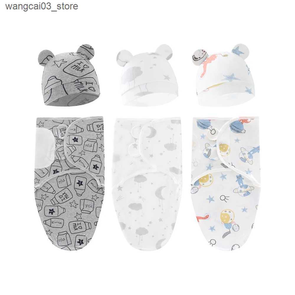 Blankets Swaddling 100% Organic Cotton Baby Swaddle Blanket Swaddle Wrap Hat Set for Infant Adjustable Newborn Swaddle Baby Swaddle for 0-3 Month L240