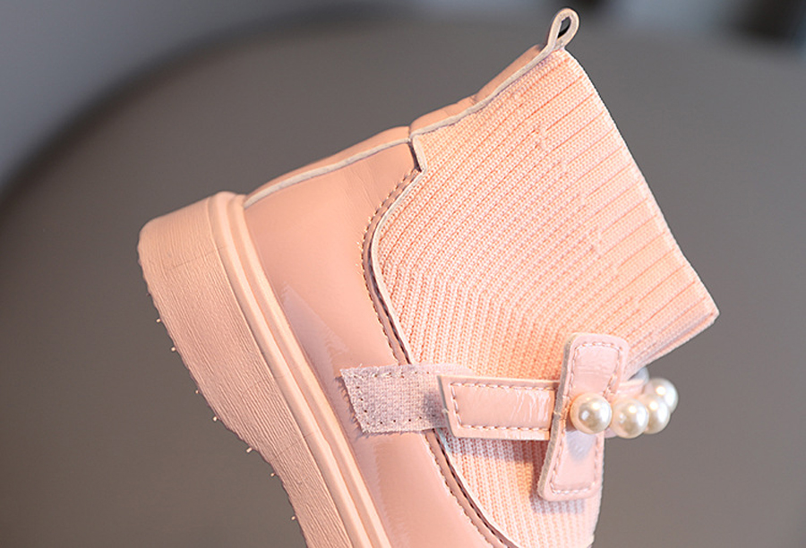 Baby Girls Princess Boots Sock Shoes Children Casual Toddlers Kids Autumn Winter Leather Shoes Happysteps with Pearls Beading Sizes 21-30