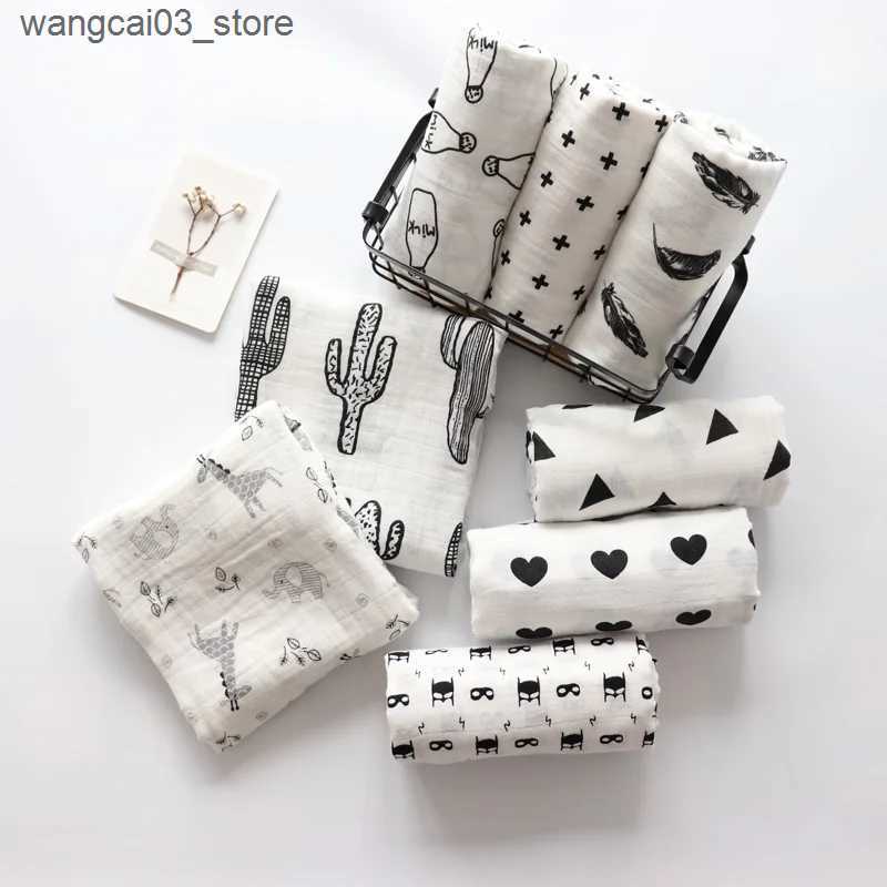 Blankets Swaddling Baby Blanket For Newborns Soft Cotton Muslin Swaddles For Infant Multi Use Bath Towel Nordic Hold Wraps Diaper Cocoon 120x120cm L24