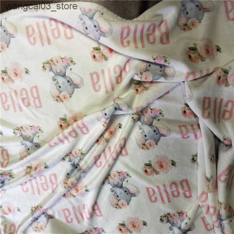 Blankets Swaddling Name Personalized Baby Blanket Swaddling Baby Bedding Crib Swaddle Elephant Custom Newborn Gift Baby Blanket Birthday Gift L240910