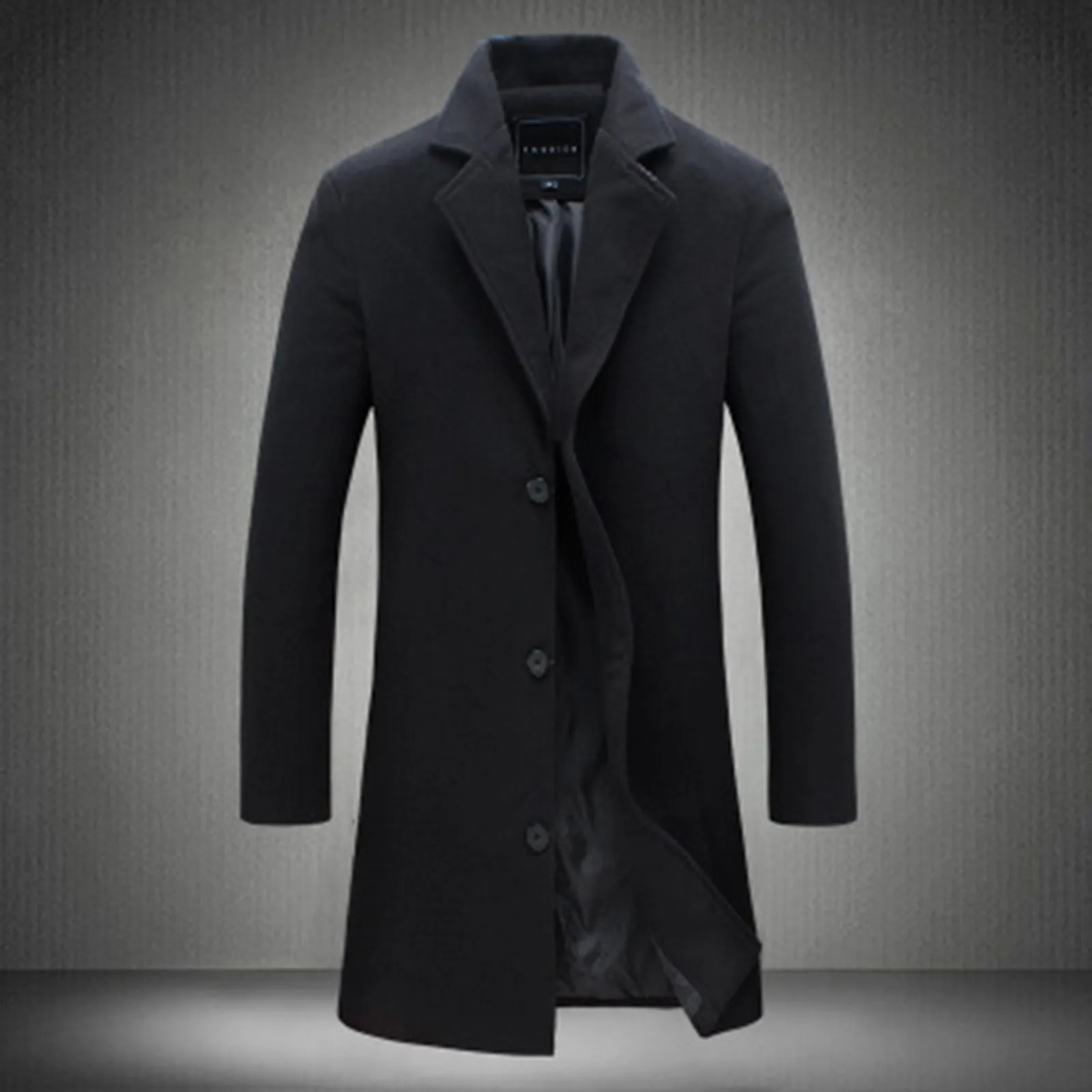 Mens wool blend long coat autumn solid color lapel fashionable ultrathin windproof jacket mens clothing 241007