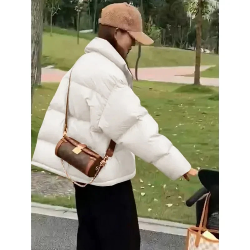 2023 Short Down Cotton Jacket for Women Black Casual Thickened and Slimming Bread 240930