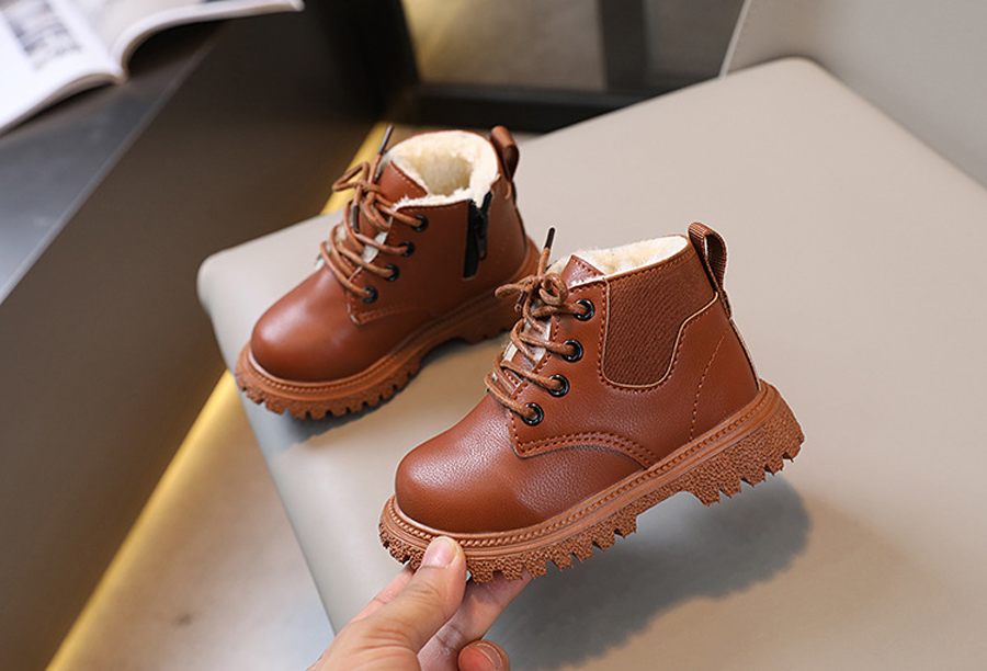 Fashion Kids Boys Girls Boots British Style Winter Warm Velvet Short Boots Cutefeet Children Casual Anti-slip Zipper Leather Shoes Sizes 21-30