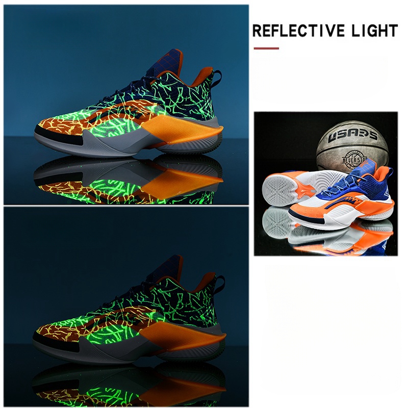 High-quality Men's Basketball Shoes Women Reflective Basketball Sneakers Men Outdoor Rubber Anti Slip Sports Training Shoes Male