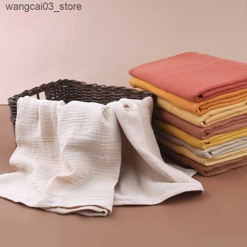 Blankets Swaddling 120120cm Muslin Swaddle Crinkle Cotton Gauze Ruffle Baby Burp Cloths Baby Blanket Throw Blanket Muslin Diapers Babi Bath Towel L240