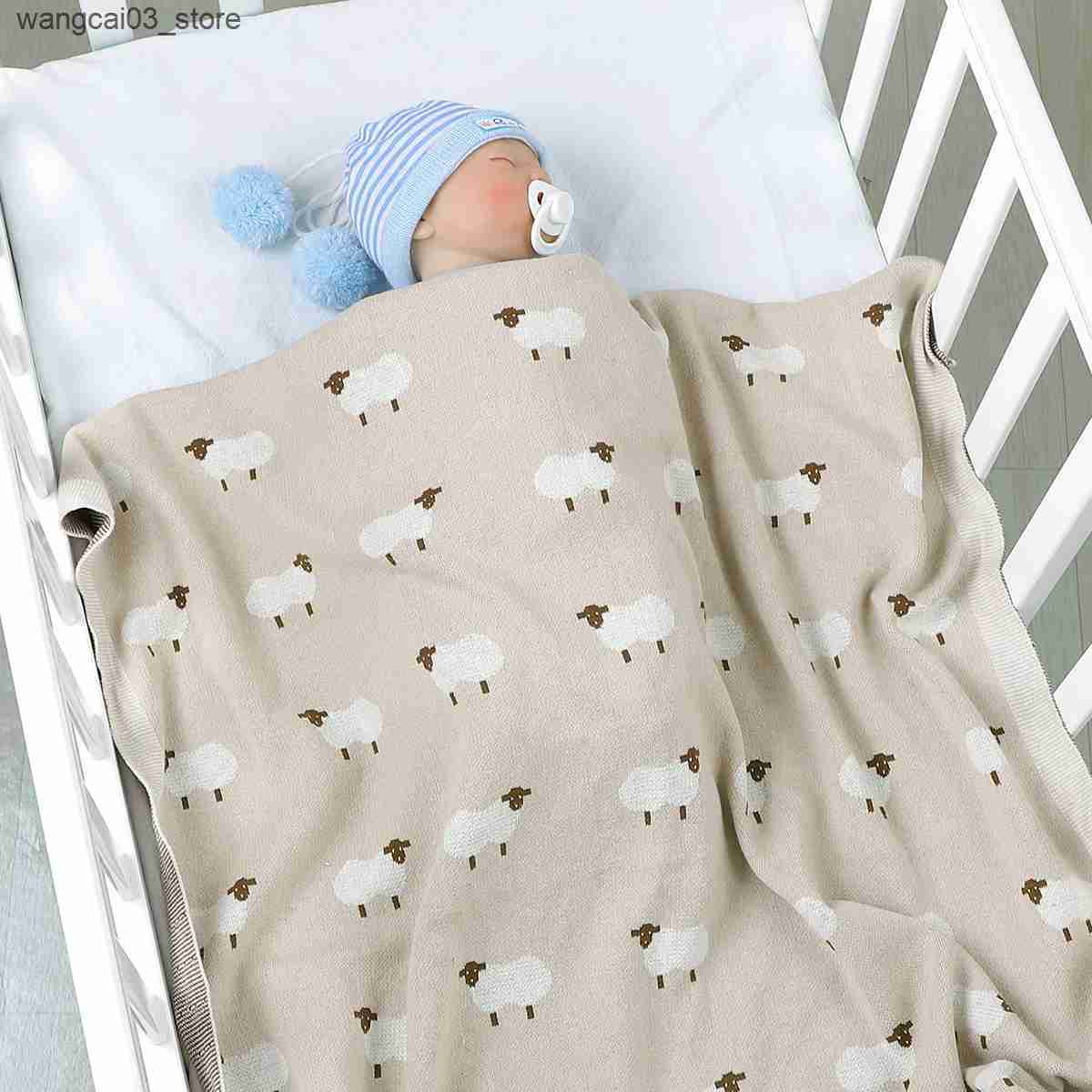 Blankets Swaddling Baby Blanket Cotton Knit Plaids Cute Sheep Newborn Girl Stroller Swaddle Wrap Soft Toddler Boy Infant Bed Covers 100*80cm Quilts L2