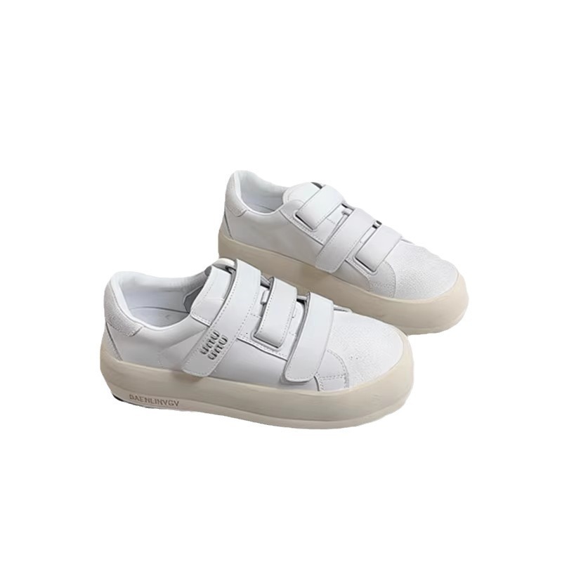 Gu Yun | Fashion Versatile Velcro Silver White Shoes Women's Thick Bottom 2024 Summer/Autumn New Board Shoes