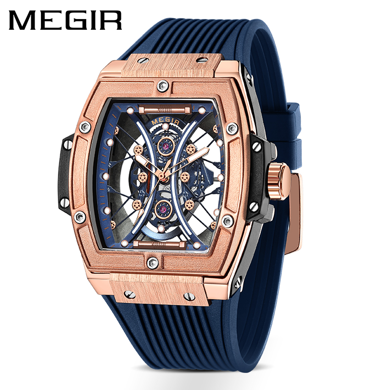 MEGIR 8109 Men's Quartz Watch Blue Rose Gold Reaction Fashion Cool Simulation Display Sports Silicone Strap Men's Gift Watch