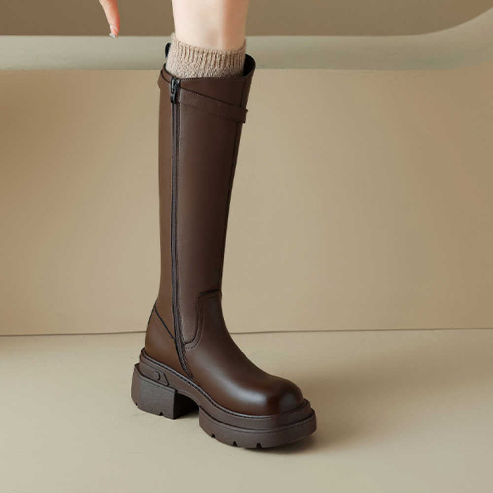 Long Thigh Fashion Boots High Heel Boots Leather For Women Winter Thick Flat Bottom Long Tube Boots Knight Boots Ankle Womens Booties 240826