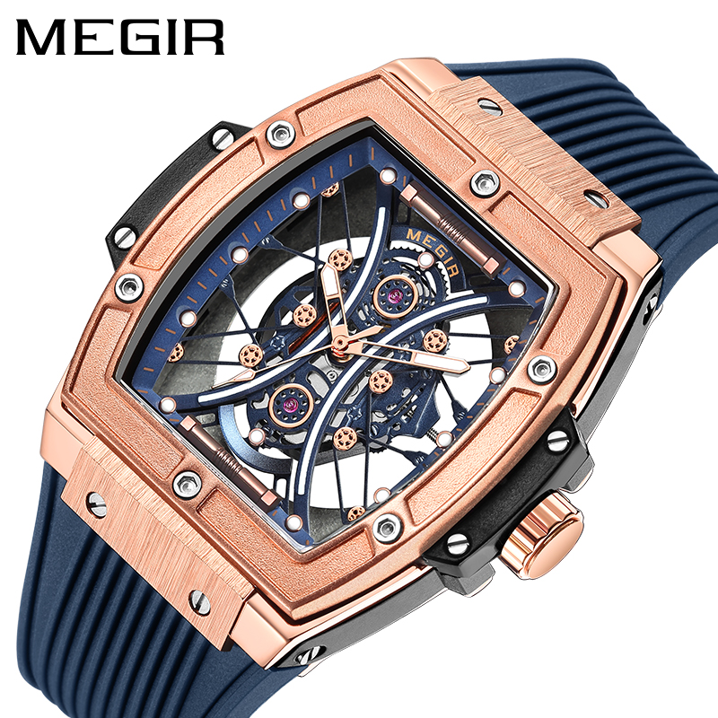 MEGIR 8109 Men's Quartz Watch Blue Rose Gold Reaction Fashion Cool Simulation Display Sports Silicone Strap Men's Gift Watch