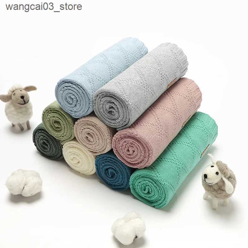 Blankets Swaddling Cotton Baby Blanket Knitted Infant Kid Bedding Sofa Quilt Plaid Solid Newborn Girl Boy Stroller Swaddle Wrap Super Soft 90*70CM L24