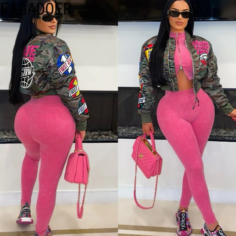 FAGADOER Autumn Camouflage Baseball Bomber Jackets Women Y2k Pattern Print Street Outwear Zip Moto Coat Girl Clothing 241011