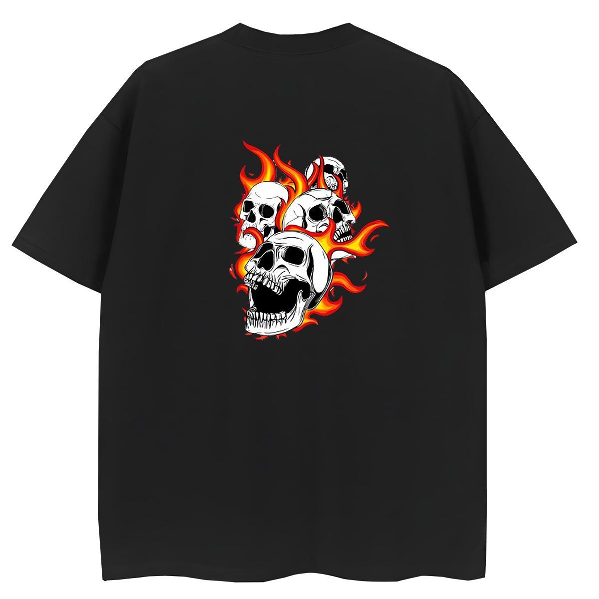Fashion Casual T-Shirts 230g Pure Cotton Round Neck Short Sleeve Hip Hop skull Couples T Shirts Brand White Plus Size Clothes Shirt