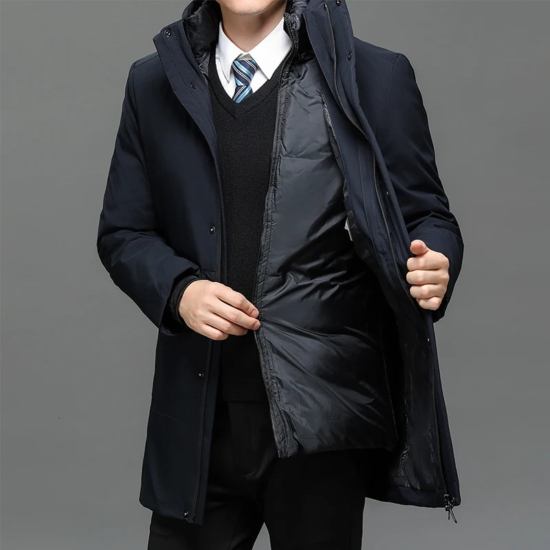 Mens hooded casual jacket long Parkas mens autumn winter warm and waterproof Parkas jacket 2-piece winter Parkas 241007