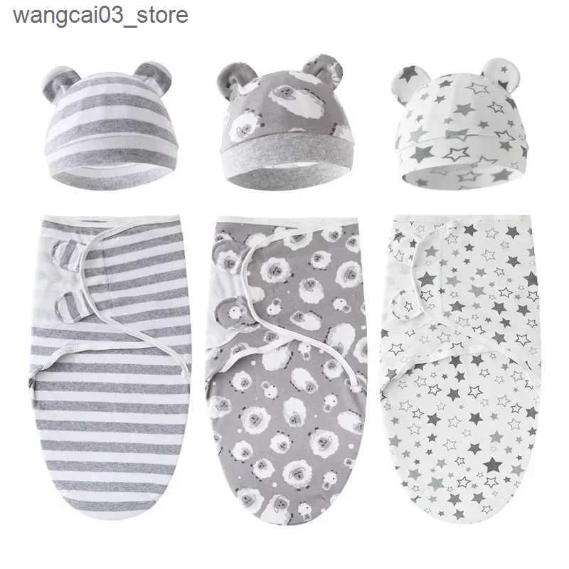 Blankets Swaddling Baby Cotton Swaddle Blanket 0-6 Months Newborn Anti-frightening Photography Blanket Wrap Hat Set Anti-kicking Quilt Newborn Gift L2