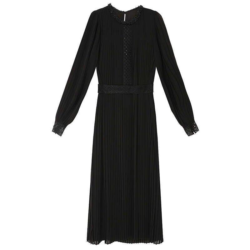 2024 new womens dress gentle and stylish temperament embroidered waistband with nail beads slimming effect pleated long skirt autumn outfit