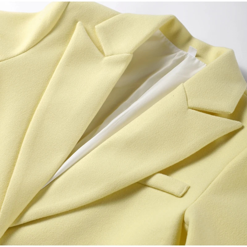 Fashion Yellow Woolen Long Coats For Women Loose Lapel Sleeve One Button Solid Coat 2024 Autumn Winter Elegant Streetwear 240930