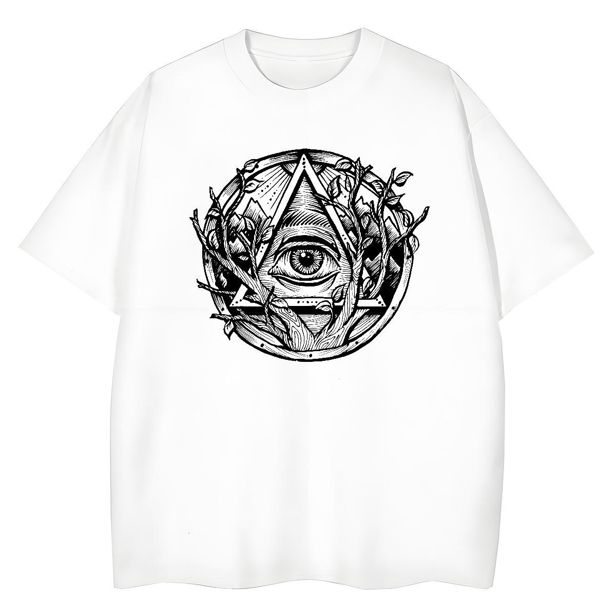 2024 DIY T-Shirts 100% Cotton 230g Short Sleeve O-Neck Beach eye of the devil Woman Tshirt Loose fit Cartoon Floral Printing Tops Tees