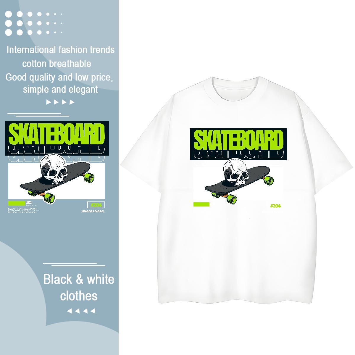 Fashion Woman T Shirts 100% Cotton 230g Breathable Short Sleeve Sports Casual skull Womens Tshirts Loose fit Black Oversized Clothes