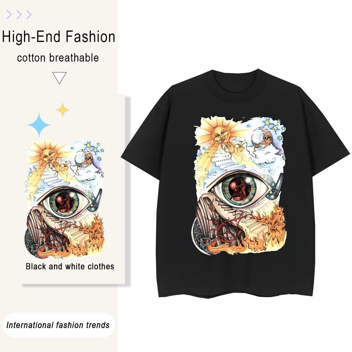 Factory Direct Women T Shirts 230g Pure Cotton Short Sleeve O-Neck Street Casual eye of the devil Women Tshirts Loose Anime Top Shirts