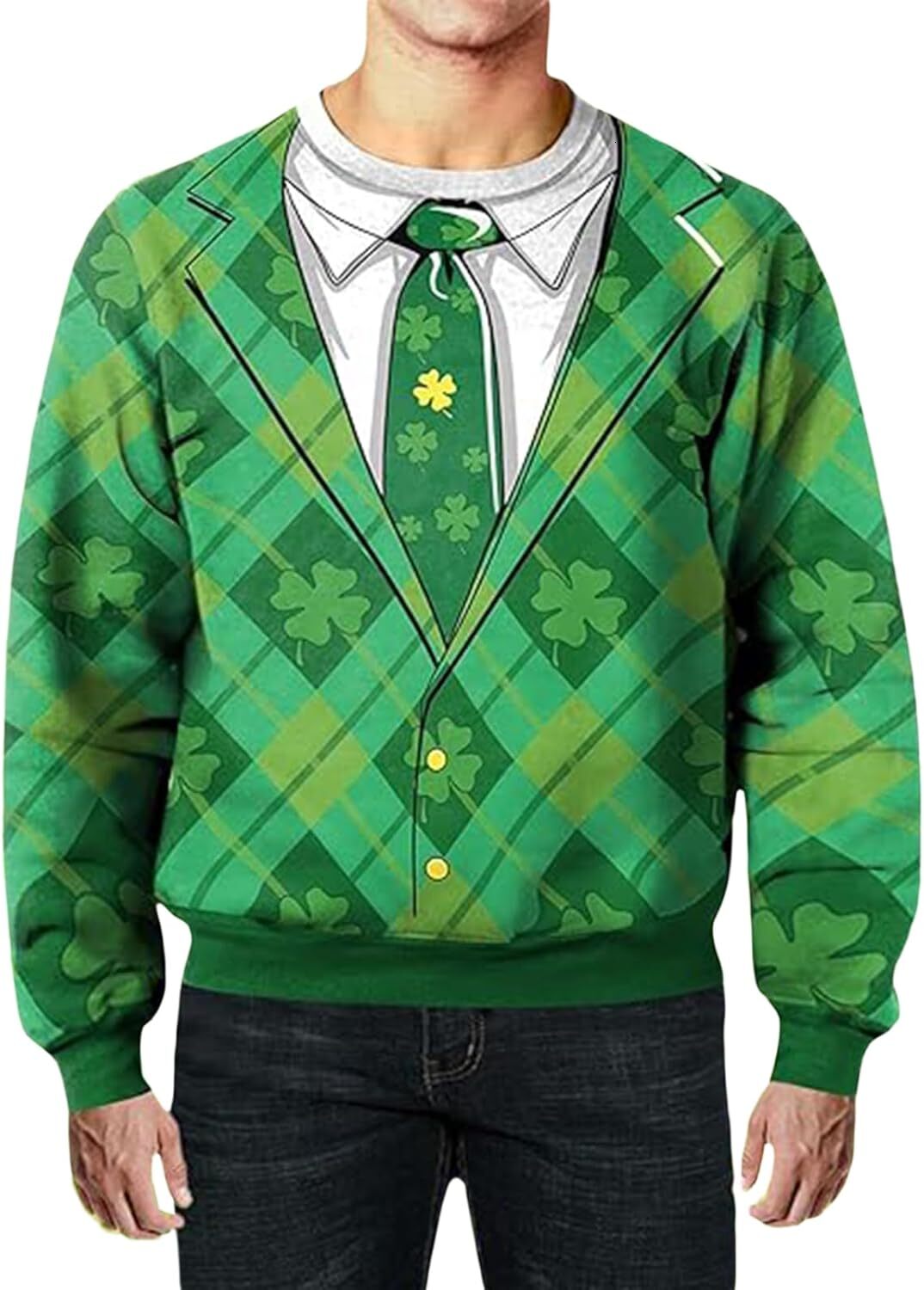 Long Sleeve Shirts for Men sweatshirt St Patricks Day Shirt For Men Loose Sweatshirt 3D Shamrock Print Long Sleeve Hoodie Top Funny Jumper Pullover
