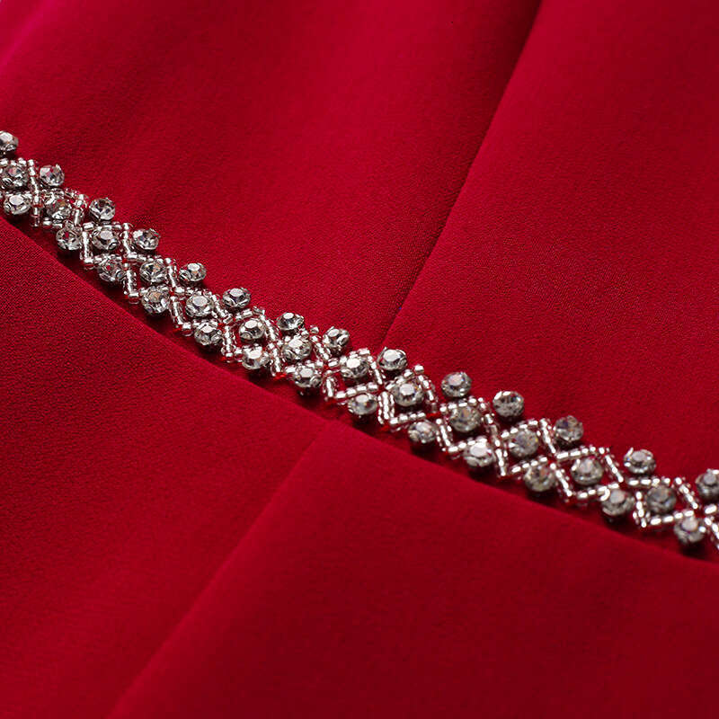 formal occasion dress 2024 autumn new red V-neck ruffled nine quarter sleeve slimming fishtail skirt