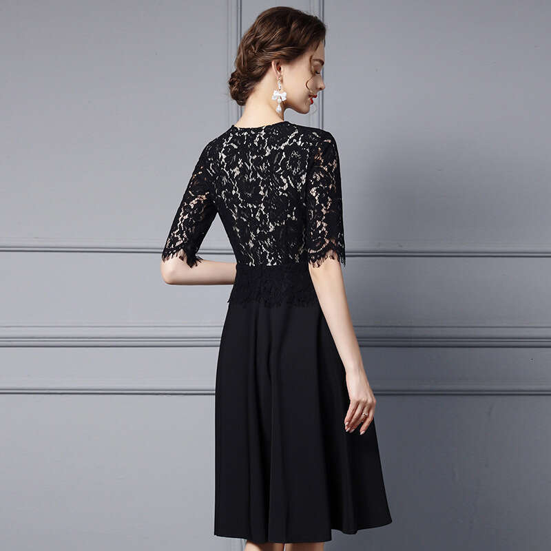 2024 Autumn New Dress Formal Occasion Tall Fashion Black Lace Waist A-line Skirt