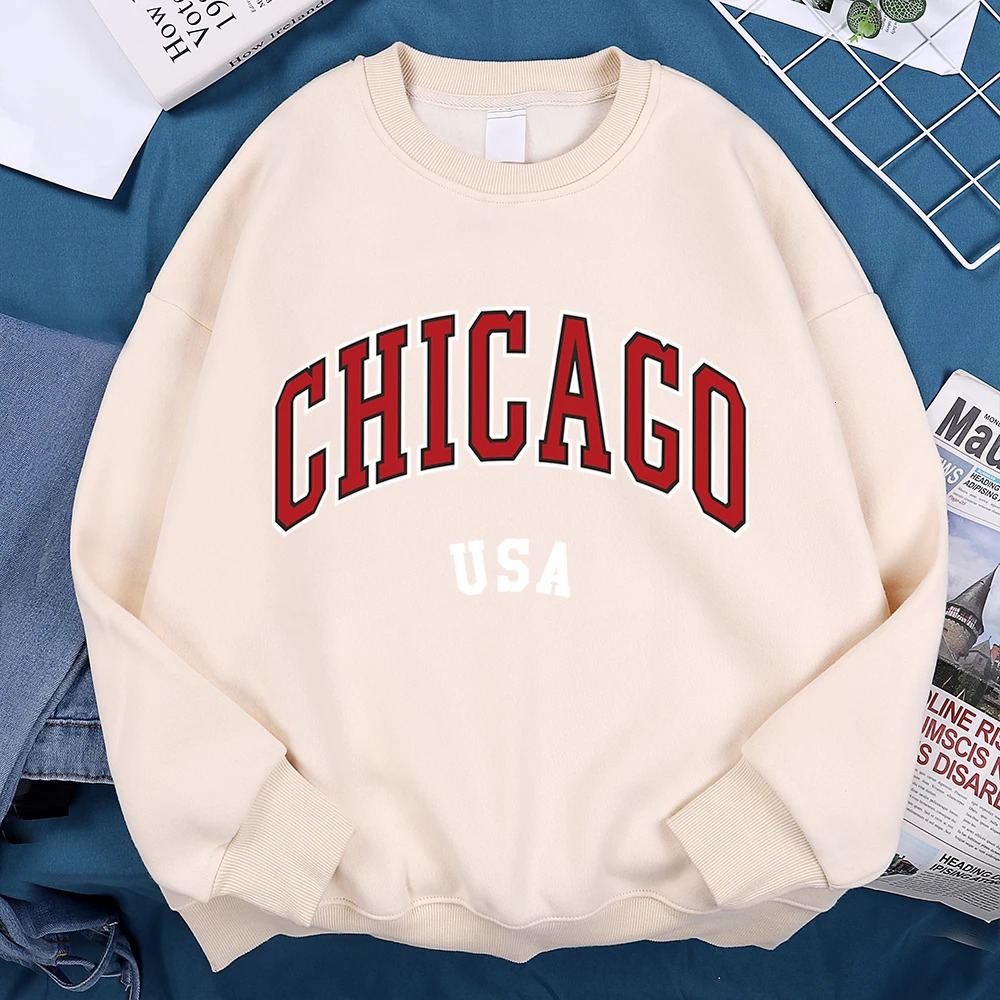 Chicago Usa Classic City Graphic Clothing Sweatshirt Man Harajuku Loose Clothes ONeck Pullover Menswear Fleece 241010