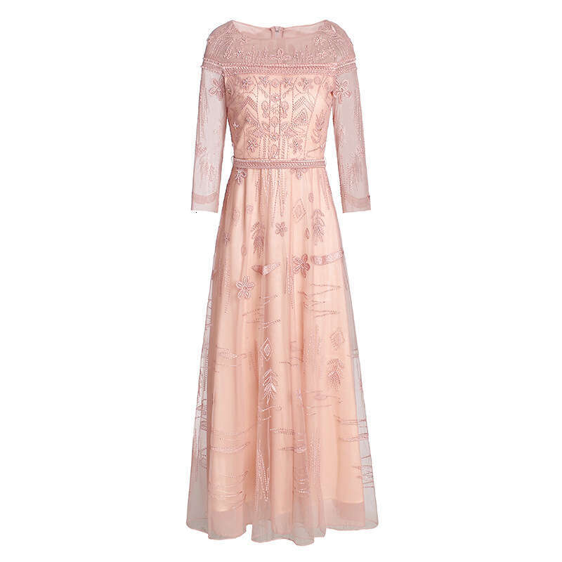 light mature style 2024 autumn new high-end nail bead embroidery slimming long party dress
