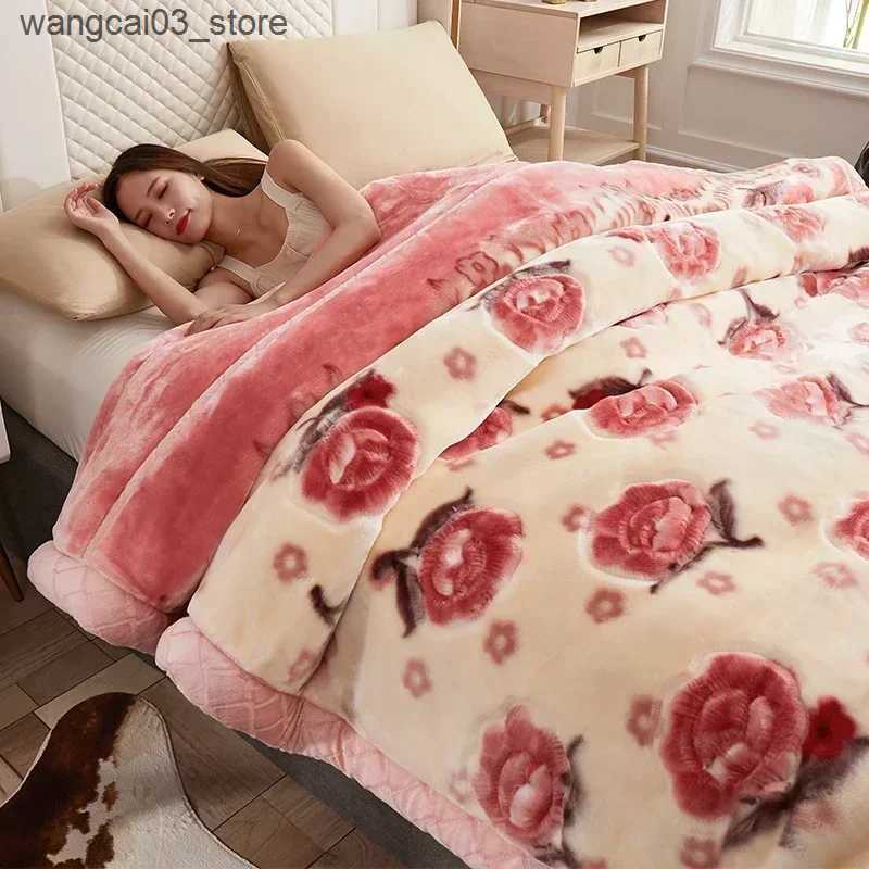 Blankets Swaddling New Warm Weighted Blankets for Beds High End Thicken Warmth Raschel Blanket for Winter Autumn Double Side Plush Comforter Quilt L24